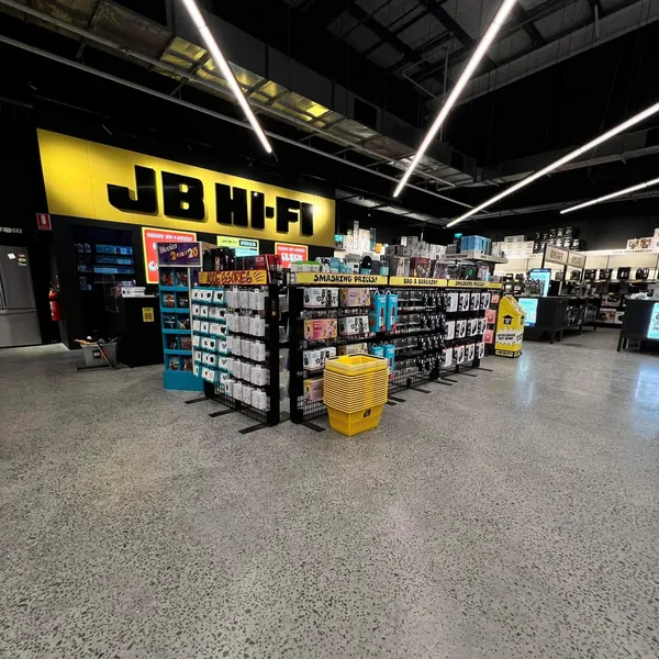 The polished floor of a JB Hi-Fi store after a clean