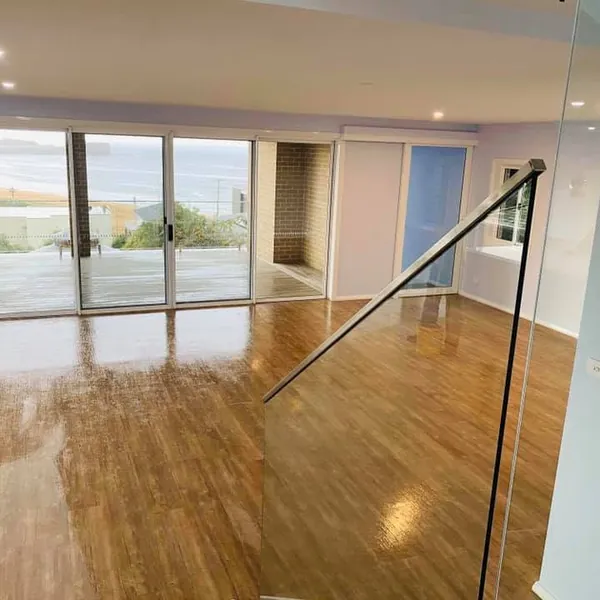 Clean glass doors onto a deck
